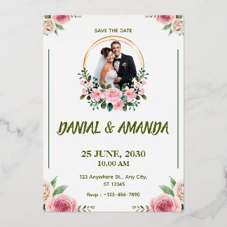 Carton de Faire-Part de Mariage Floral Modifiable