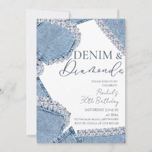 Carton de invitation d'anniversaire Denim & Diamon