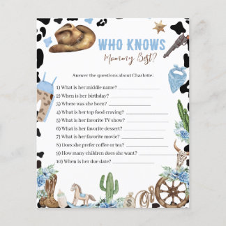 Carton de jeu de Baby Shower Cowboy pour savoir qu