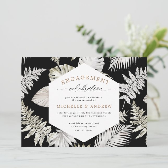 Carton de mariage à feuillage tropical luxueux (Debout devant)