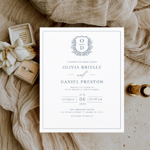Carton de mariage à monogramme bleu poussiéreux et