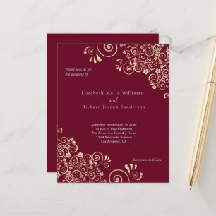 Carton de mariage Budget Bourgogne Doré Spirales
