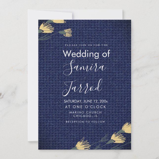 Carton de mariage en denim décontracté et fleurs s (Devant)