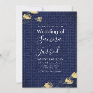 Carton de mariage en denim décontracté et fleurs s