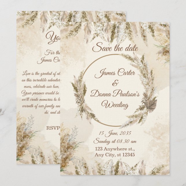 Carton de mariage floral chic – Carte moderne (Devant / Derrière)