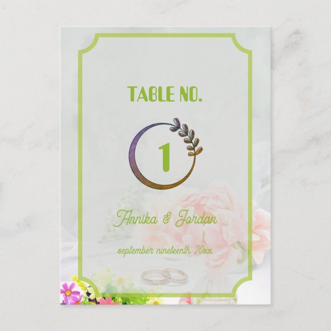 Carton de mariage vert royal numéro de table Vinta (Devant)