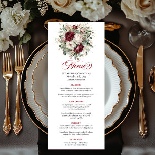 Carton de Menu Fleurs Rouge Foncé Luxe Eucalyptus