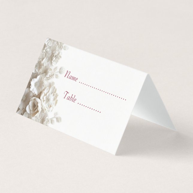 Carton de placement élégant 3D blanc floral bordea (Front)