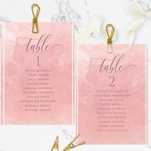 Carton de plan de table aquarelle rose avec noms d