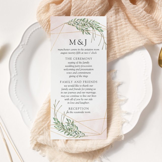 Carton de Programme de Mariage Green Leaves & Blus (Créateur téléchargé)