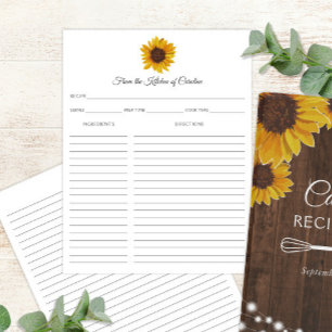 Carton de recettes rustique Tournesols à insérer d