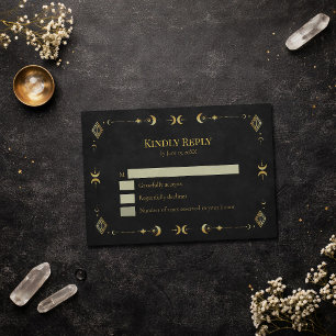 Carton de réponse céleste gothique noir et or RSVP