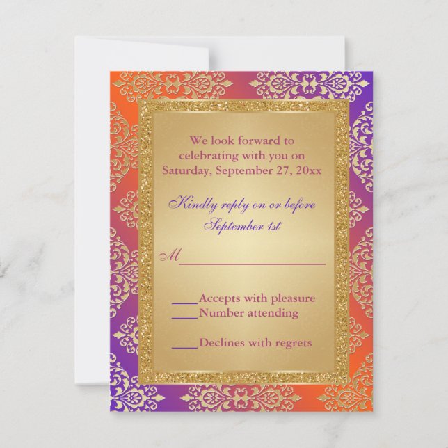 Carton de réponse Damask avec paillettes dorées FA (Devant)