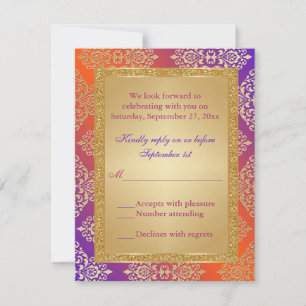 Carton de réponse Damask avec paillettes dorées FA