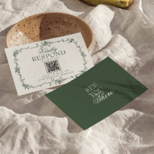Carton de réponse de mariage à code QR floral vert