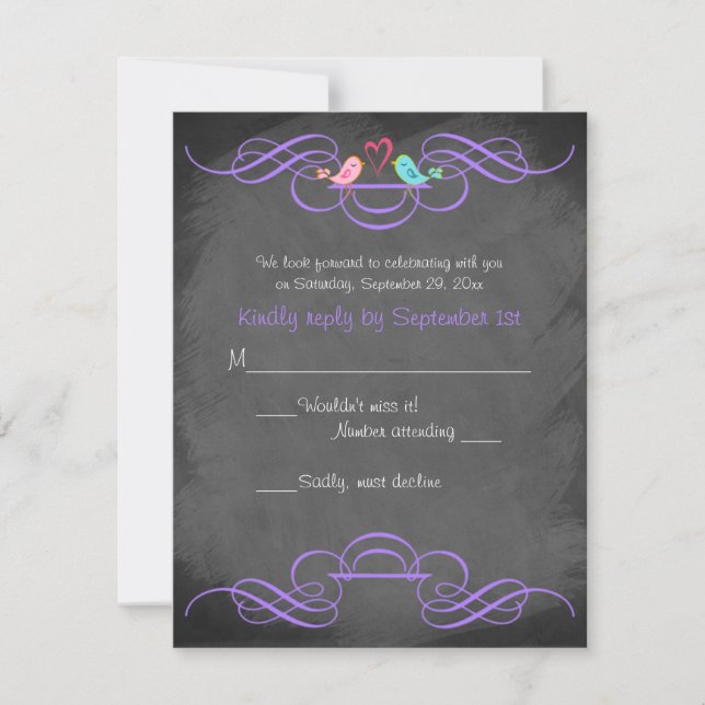Carton de réponse de mariage à la craie Oiseaux de (Devant)