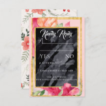 Carton de réponse de mariage à tableau noir avec c