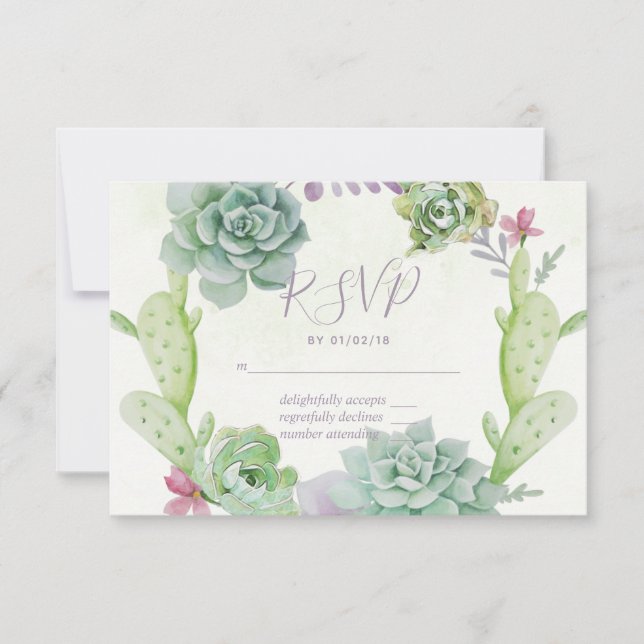 Carton de réponse de mariage aux cactus succulents (Devant)