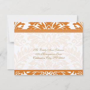 Carton de réponse de mariage en damas corail et iv