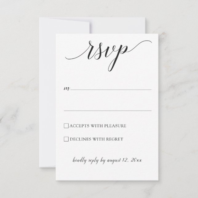 Carton de réponse de mariage en typographie (Noir) (Devant)