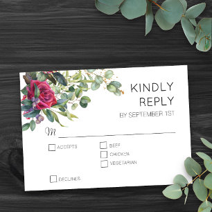 Carton de réponse de mariage floral Roses rouges e