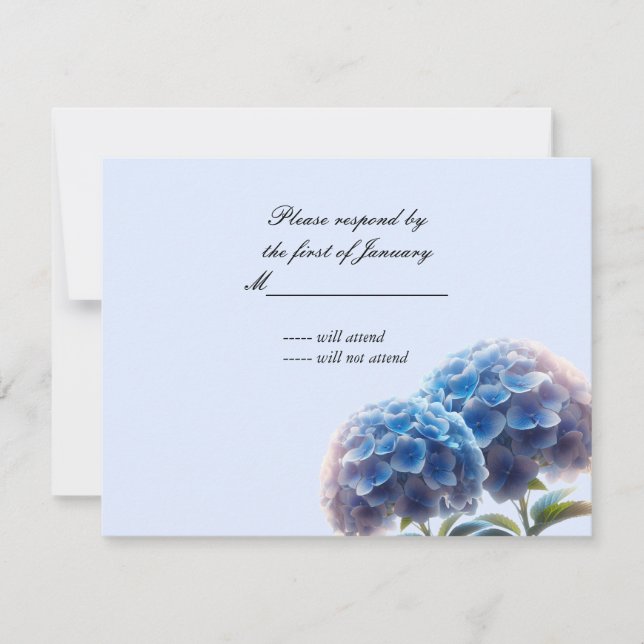 Carton de réponse de mariage Hydrangea Bleu Élégan (Devant)
