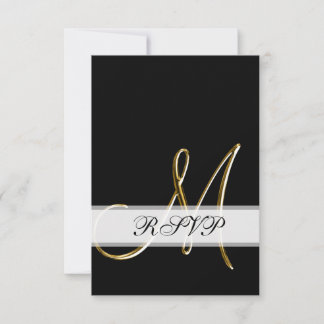 Carton de réponse de mariage Monogramme M Or Noir