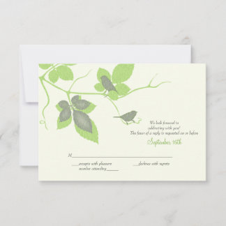 Carton de réponse de mariage Oiseaux gris et feuil