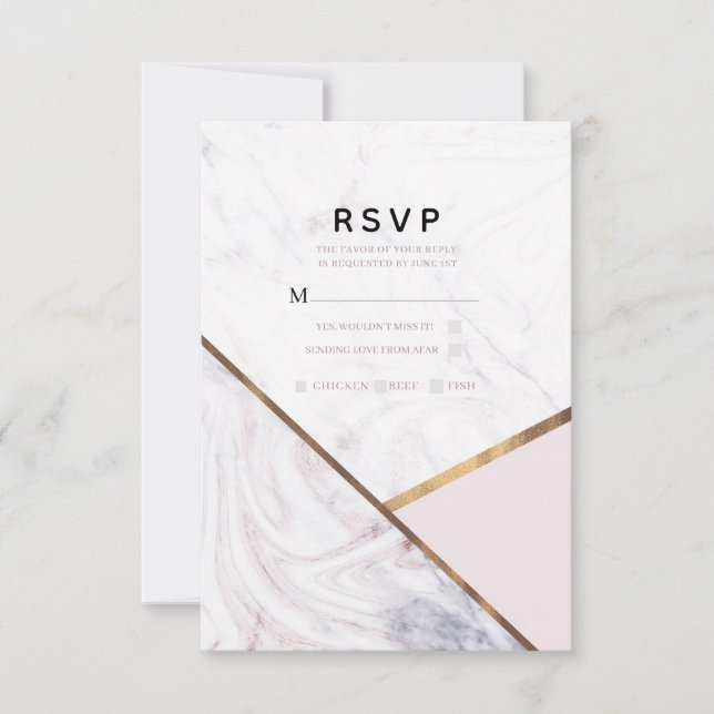 Carton de réponse de mariage rose gold marble swir (Devant)