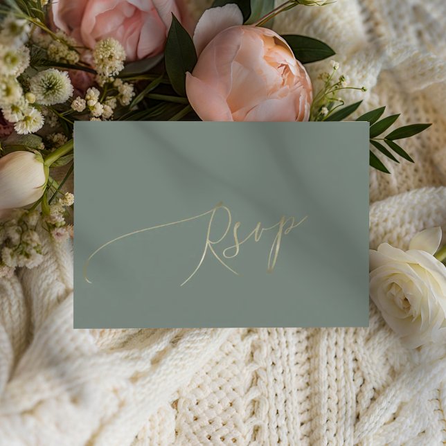 Carton de réponse de mariage vert sauge élégant (Créateur téléchargé)