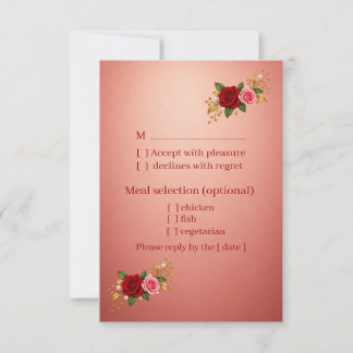 Carton de réponse élégant à fleurs rouges et roses