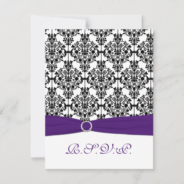 Carton de réponse en Damas violet, noir et blanc (Devant)