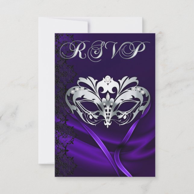 Carton de réponse Invitation Mascarade Argent Bijo (Devant)
