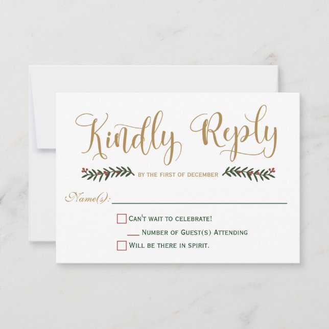 Carton de réponse pour mariage de Noël pendant les (Devant)