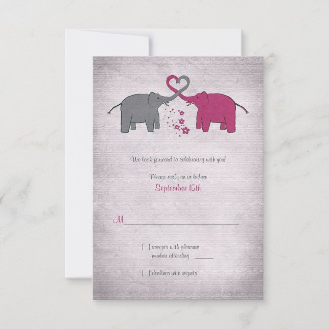 Carton de réponse pour mariage éléphant rose et gr (Devant)
