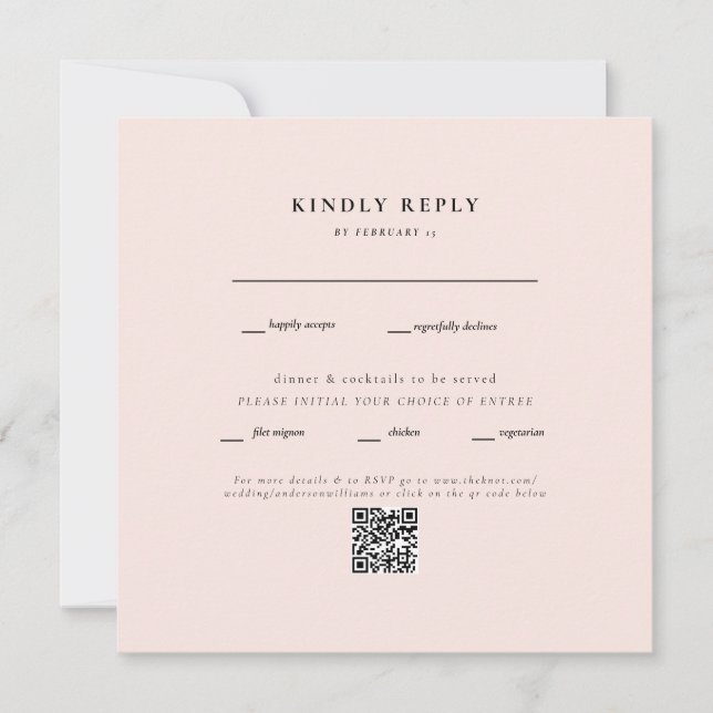 Carton de réponse QR Code élégant rose pour mariag (Devant)