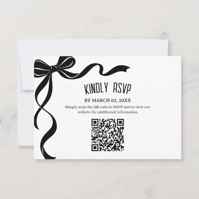 Carton de réponse QR code pour mariage à nœud noir (Devant)