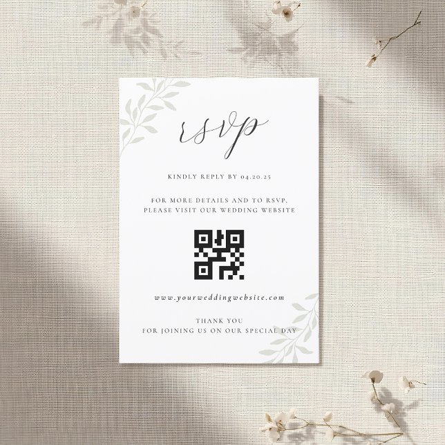 Carton de réponse QR code pour mariage avec feuill (Créateur téléchargé)