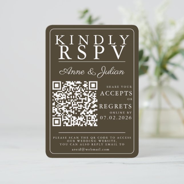 Carton de réponse RSVP avec code QR photo moderne  (Debout devant)