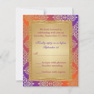 Carton de réponse RSVP Damassé avec paillettes dor