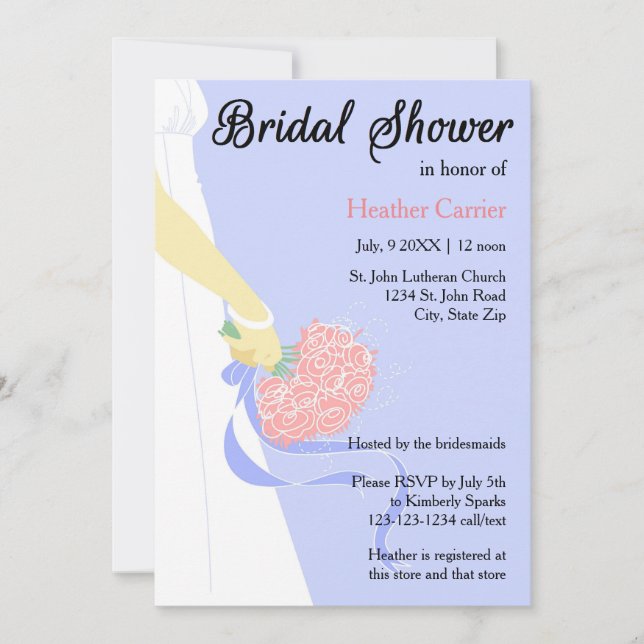 Carton de robe verticale et bouquet - Invitation à (Devant)
