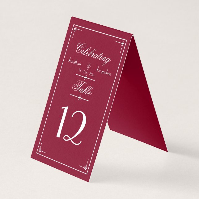 Carton de table calligraphié rouge Bourgogne chic  (Front)