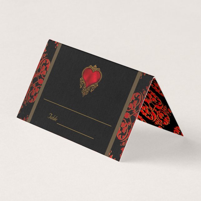 Carton de table de mariage élégant rouge noir or (Front)
