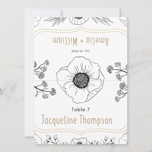 Carton de table de mariage floral – Botanica noir  (Devant)