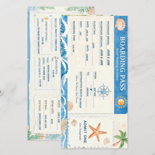 Carton d'embarquement Invitation de mariage de des (Devant / Derrière)
