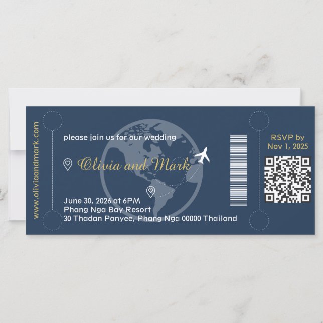 Carton d'embarquement Invitation de mariage – Navy (Devant)