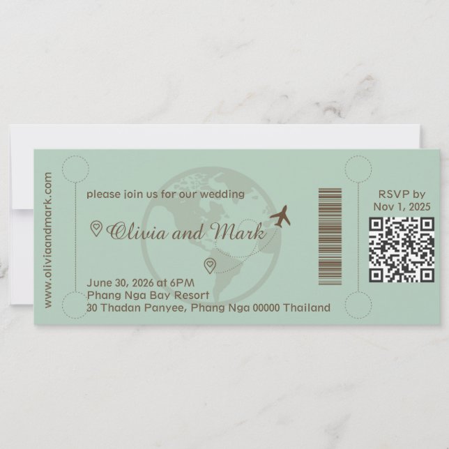 Carton d'embarquement Invitation de mariage – Sage (Devant)