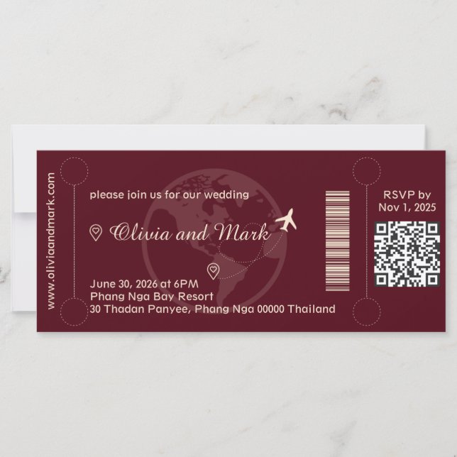 Carton d'embarquement pour invitation de mariage – (Devant)