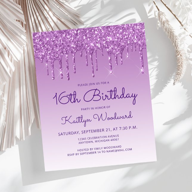 Carton d'invitation 16 ans Budget Glitter Drip Vio (Créateur téléchargé)