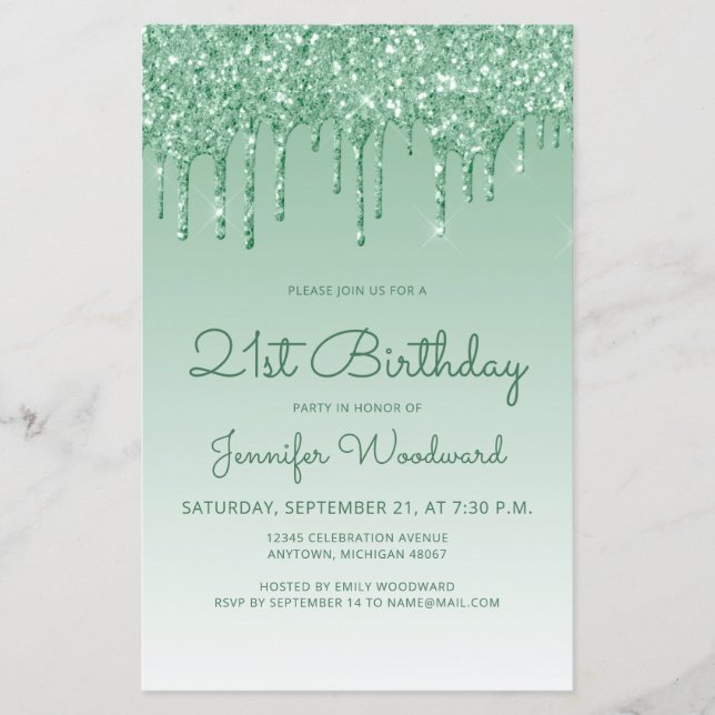 Carton d'invitation 21e anniversaire Budget Glitte (Devant)